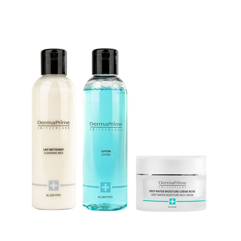 Voordeelset droge & gevoelige huid - reinigingsmilk 200 ml, lotion 200 ml & Crème Riche 50 ml